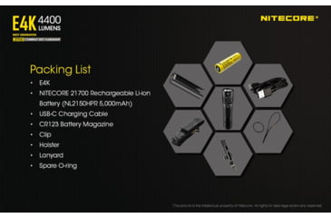 Image of Nitecore E4K EDC Flashlight with USB-C Rechargeable Battery, Black, 6952506405657