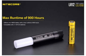 Image of Nitecore LR12 1 x 18650/ 2 x CR123A/ RCR123A CREE XP-L HD V6 LED Lantern Flashlight, 1000 Lumens, Black, LR12