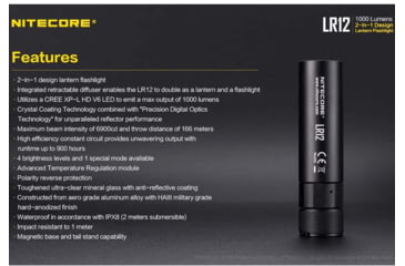 Image of Nitecore LR12 1 x 18650/ 2 x CR123A/ RCR123A CREE XP-L HD V6 LED Lantern Flashlight, 1000 Lumens, Black, LR12
