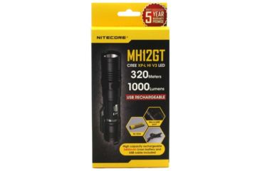 Image of Nitecore MH12GT 1 x 18650/ 2 x CR123A/ 16340 CREE XP-L HI V3 LED USB-Rechargeable Tactical Flashlight, 1000 Lumens, Black, MH12GT