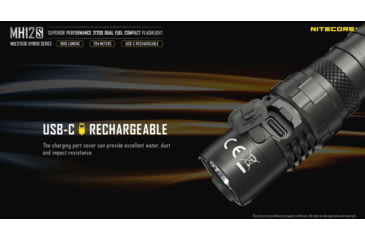 Image of Nitecore MH12S 1800 Lumen Rechargeable Flashlight with a TIKI UV Keychain Light, Black, 6952506406999