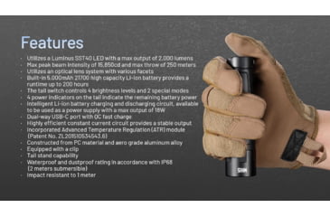 Image of Nitecore MH15 2-in-1 Rechargeable Power Bank/Flashlight, 2000 Lumen, Black, FL-NITE-MH15