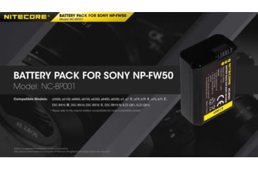 Image of Nitecore NC-BP001 Camera Battery Compatible with Sony NP-FW50, Black, 6952506494583
