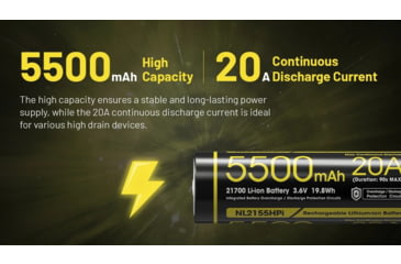 Image of Nitecore NL2155HPi 5500mAh Rechargeable 21700 Battery for i Series