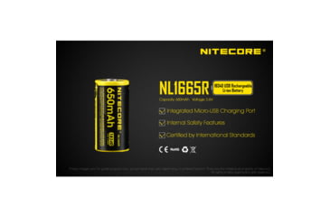 Image of Nitecore NL1665R 650mAh USB Rechargeable 16340 Battery, Yellow, 6952506492411