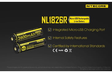 Image of Nitecore NL1826R 2600mAh USB Rechargeable 18650 Li-ion Battery, Yellow, 6952506492299