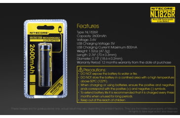 Image of Nitecore NL1826R 2600mAh USB Rechargeable 18650 Li-ion Battery, Yellow, 6952506492299