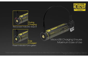 Image of Nitecore NL1826R 2600mAh USB Rechargeable 18650 Li-ion Battery, Yellow, 6952506492299