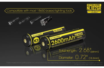 Image of Nitecore NL1826R 2600mAh USB Rechargeable 18650 Li-ion Battery, Yellow, 6952506492299