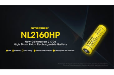 Image of Nitecore NL2160HP 6000mAh Rechargeable 21700 Battery, Black/Yellow, 6952506496426