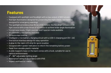 Image of Nitecore NWL20 Rechargeable COB Mechanics Flashlight, 600 Lumens, Black, FL-NITE-NWL20