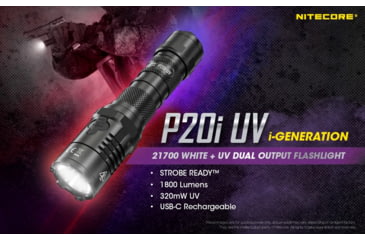 Image of Nitecore P20i UV 1800 Lumen Rechargeable Flashlight with UV Light, Black, 6952506406616