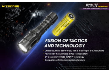 Image of Nitecore P20i UV 1800 Lumen Rechargeable Flashlight with UV Light, Black, 6952506406616