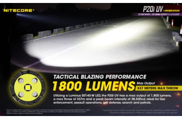 Image of Nitecore P20i UV 1800 Lumen Rechargeable Flashlight with UV Light, Black, 6952506406616