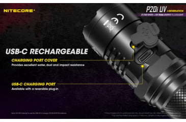 Image of Nitecore P20i UV 1800 Lumen Rechargeable Flashlight with UV Light, Black, 6952506406616