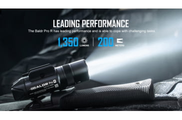 Image of Olight Baldr Pro R Rechargeable And Green Laser Combo LED Flashlight, Cool White, 1350 Lumens, Black, FL-OL-BALDRPROR-BK