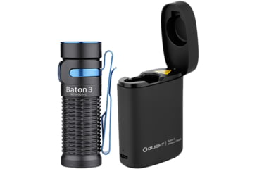 Image of Olight Baton 3 Premium Edition w/ Wireless Charging Case LED Flashlight, Cool White, 1200 Lumens, Black, FL-OL-BATON3-KIT-BK