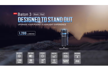 Image of Olight Baton 3 Rechargeable EDC LED Flashlight, Cool White, 1200 Lumens, Black, FL-OL-BATON3-BK