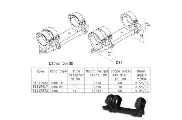 Image of Sako Sako Trg Scope Mount, 3 Ring - 34mm Diameter, Med, 36/37mm Height, Phosphate 30 Moa S151F972