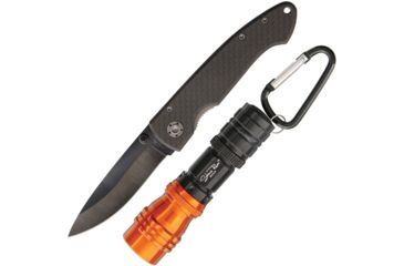 Image of Stone River Gear Ceramic Knife/1W LED Light Set,Black Carbon Fiber Handles,Black/Orange Aluminum, SRG21GS