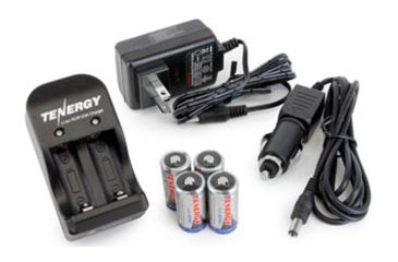 Image of Tenergy RCR123A 3.0V 600mAh Li-Ion Rechargeable Batteries,Silver,Pack of 4 w/Smart Charger,AC,Car Adapters, 30273