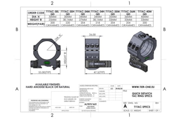 Image of Tier One Tactical Rings QD - 40mm Medium, Black, T1TAC40MQD