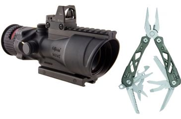 Image of Trijicon ACOG 6x48 Scope w RMR, Red Chevron .500 Reticle TA648RMR-50 w/ Gerber Suspension Multi-Plier w/ Open Frame Design 1473