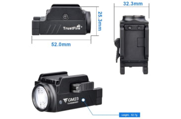 Image of TrustFire GM23 Quick Release Li-Polymer Rechargeable CREE XP-L HI LED Sub-Compact Pistol Light, 800 Lumens, Black, GM23
