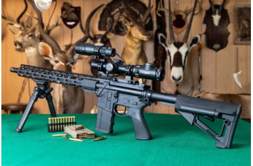 Image of TRYBE Optics 1-8x24mm Smart Rifle Scope, TRYBE Optics Rangefinder, Magpul Bipod, STR MIL-SPEC Carbine Stock, MDT G2 M-LOK Forend Weight