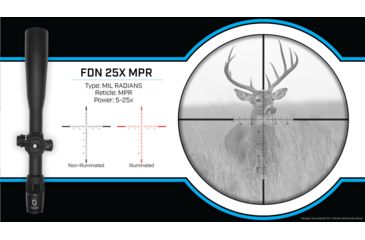 Image of U.S. Optics FDN-25X Rifle Scope, 5-25x52mm, 34mm Tube, FFP, MPR Reticle, 1/10 MIL Elevation/ Windage Adjustment, Black, Medium, FDN 25X MPR