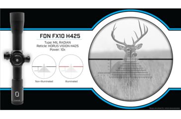 Image of U.S. Optics FDNFX-10 Rifle Scope, 10x40mm, 34mm Tube, FFP, HORUS H425 Reticle, 1/10 MIL Elevation/ Windage Adjustment, Black, Small, FDN FX10 H425