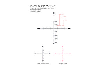 Image of U.S. Optics TS-20X Rifle Scope, 2.5-20x50mm, 34mm Tube, Digital Red FFP MDMOA Reticle, Elevation and Windage 1/4 MOA Adjustments, Matte, Black, TS-20X MDMOA