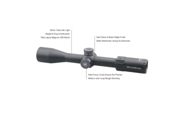 Image of Vector Optics Marksman Rifle Scope, 4-16x44mm, First Focal Plane, 30mm Tube, VPA-MF Non-Illuminated Reticle, 6061-T6, Matte/ Dark Silver Finish, Black, SCFF-25