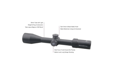 Image of Vector Optics Marksman Rifle Scope, 6-26x50mm, First Focal Plane, 30mm Tube, VPA-MF Non-Illuminated Reticle, 6061-T6, Matte/ Dark Silver Finish, Black, SCFF-26
