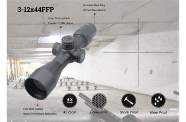 Image of Vector Optics Veyron Rifle Scope, 3-12x44mm, First Focal Plane, 30mm Tube, MPR-4 Non-Illuminated Reticle, 6061-T6, Black, SCFF-21