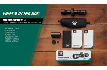Image of Vortex Crossfire HD 1.5-5.5x32 mm 1 in Tube Riflescope, Second Focal Plane, Illuminated Dead-Hold 2A BDC MOA Scout, Black, 8.7, 11.6oz, CFR-1501I