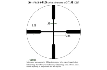 Image of Vortex Crossfire II 2-7x32mm Rifle Scope, 1 in Tube, Second Focal Plane, Black, Hard Anodized, Non-Illuminated V-Plex Reticle, MOA Adjustment, CF2-31002