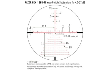 Image of Vortex Razor HD Gen II 4.5-27x56mm Rifle Scope, 34mm Tube, First Focal Plane, Stealth Shadow, Hard Anodized, Red EBR-7C MRAD Reticle, Mil Rad Adjustment, Multi, RZR-42708