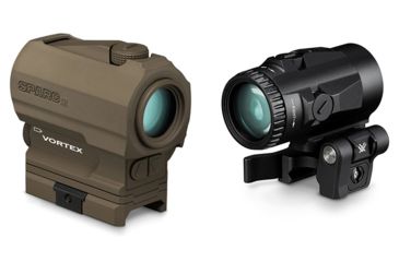 Image of Vortex Sparc AR II 1x 2 MOA Red Dot Sight, Tan with Vortex Micro 3x Magnifier