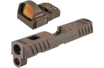Image of Vortex Viper 1x24mm 6 MOA Red Dot Sight, FDE, Viper Red Dot and TRYBE Defense Sig Sauer P320 Pistol Slide, Viper Cut, FDE