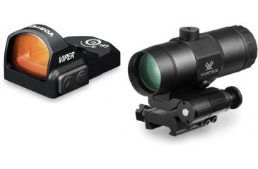 Image of Vortex Viper 1x24mm 6 MOA Red Dot Sight, CR2032 Battery, w/ 3x Magnifier and Flip Mount, Black
