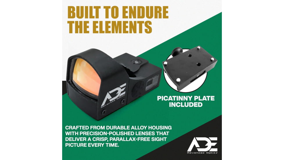 ADE Advanced Optics RD3-009 1x Reflex Red Dot Sight w/Mouting Plate 1911 Colt G/Standard Rear Sight&amp;Picatinny Rail