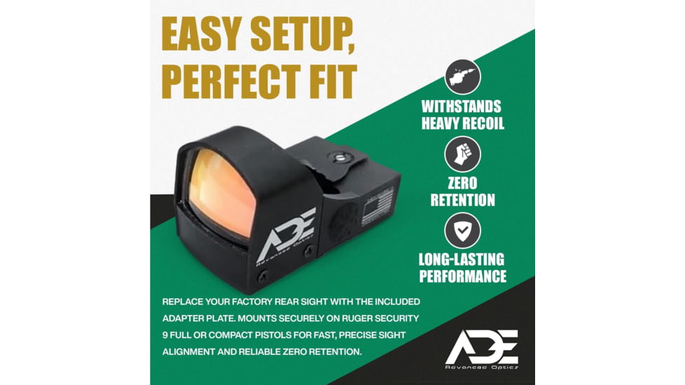ADE Advanced Optics RD3-009 Motion Awake 1x Reflex Red Dot Sight w/Ruger Security 9 Mount Plate