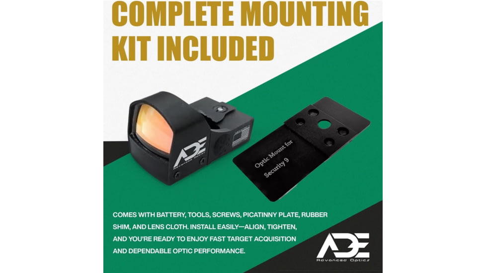 ADE Advanced Optics RD3-009 Motion Awake 1x Reflex Red Dot Sight w/Ruger Security 9 Mount Plate