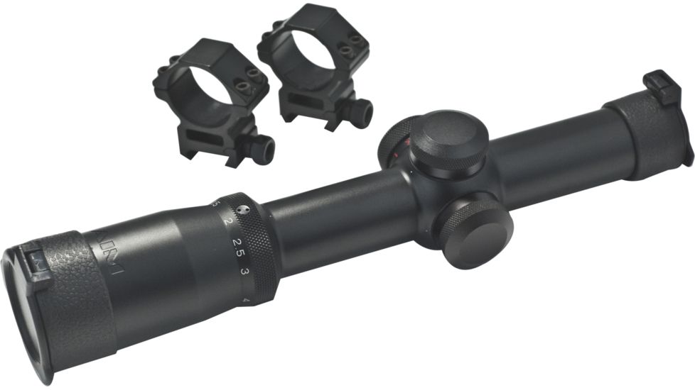AIM Sports Inc 1-4x24G Tri-Illuminated First Focal Plane Scope/Mil-Dot Reticle/Rings JFF1424G