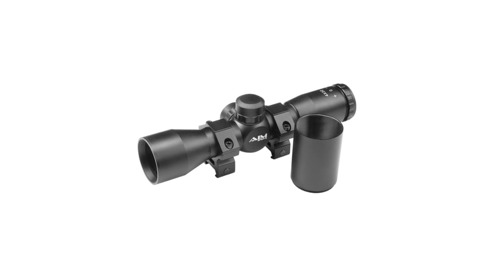 AIM Sports Inc 4X32 Compact Rangfinder Scope W/Rings &amp; Sunshade, Black, Medium, JTR432B-S