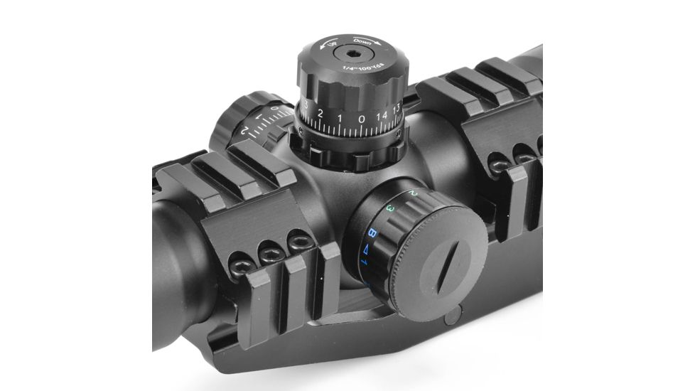 AIM Sports Inc Recon Series 1.5-4x30 Tri Illuminated CQB Scope w/ Locking Turrets/3/4 Circle Reticle JTHR1