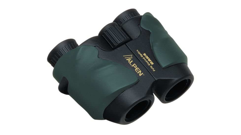 Alpen Pro Compact 10x25 Porro Prism Rubber Armored Binoculars, Green w/Strap 268