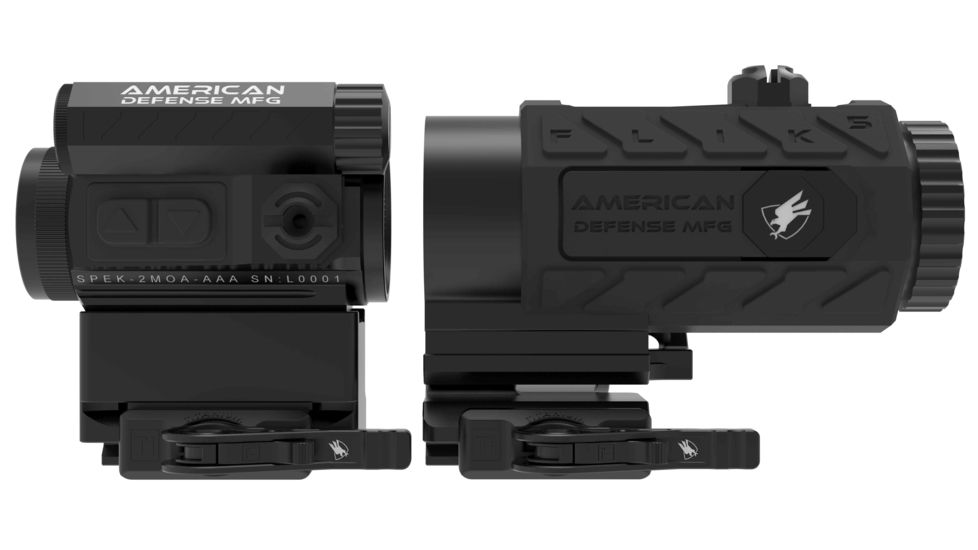 American Defense Manufacturing DUO 5-Spek Red Dot Sight w/ Flik5 Fixed Power 5X Magnifier, T1 Co-Witness and Titanium Levers, Black, Medium, RD-T1-CO-5X