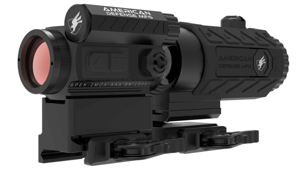 American Defense Manufacturing DUO 5-Spek Red Dot Sight w/ Flik5 Fixed Power 5X Magnifier, T1 Co-Witness and Titanium Levers, Black, Medium, RD-T1-CO-5X